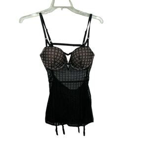 Victoria Secret Lace Corset bustier garter straps sz 36C padded bra allover lace